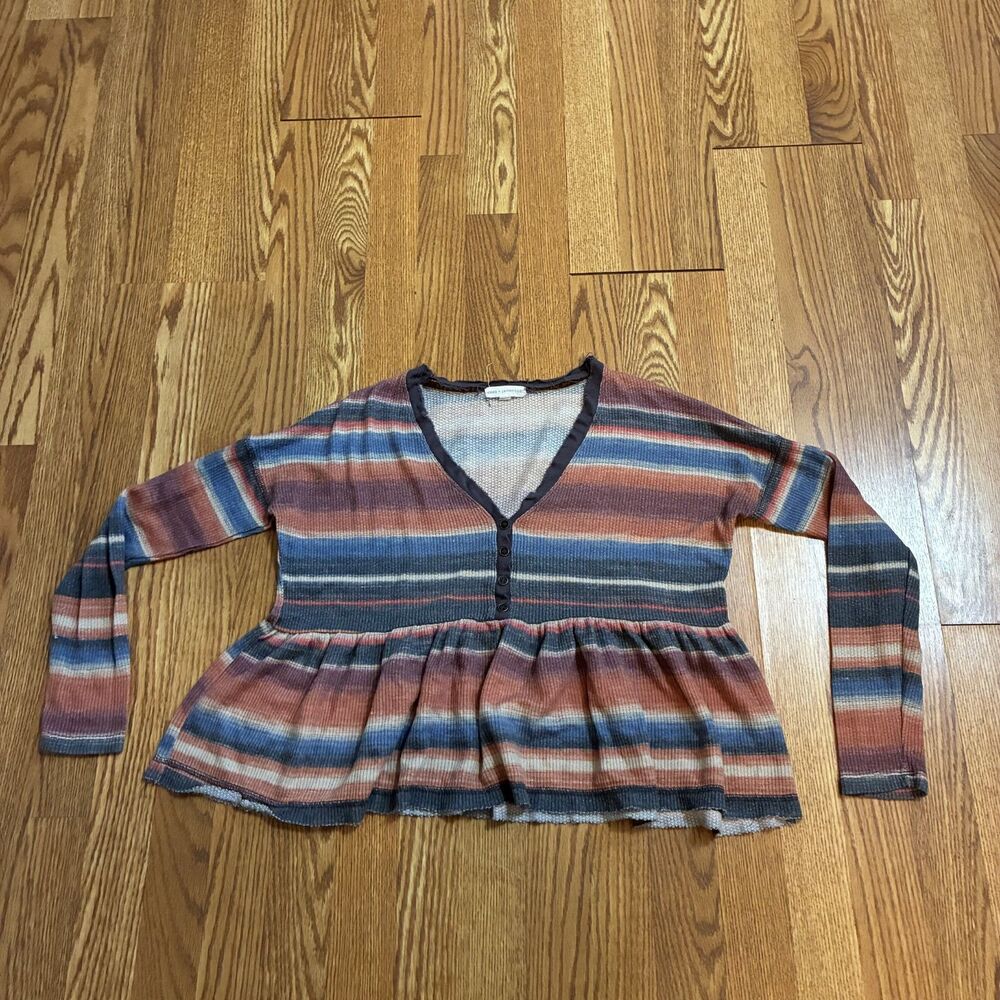 Coco & Jamison Striped Long Sleeve Baby Doll Top Boho Casual Cottagecore M 90s